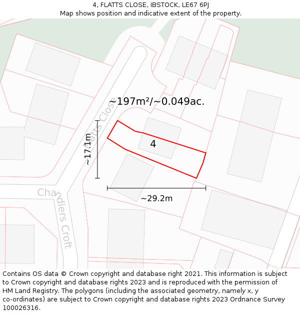 4, FLATTS CLOSE, IBSTOCK, LE67 6PJ: Plot and title map