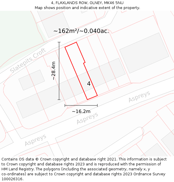 4, FLAXLANDS ROW, OLNEY, MK46 5NU: Plot and title map