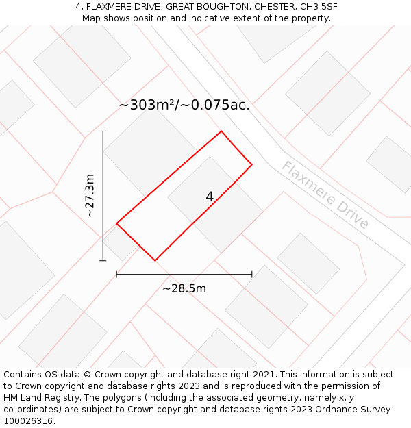 4, FLAXMERE DRIVE, GREAT BOUGHTON, CHESTER, CH3 5SF: Plot and title map