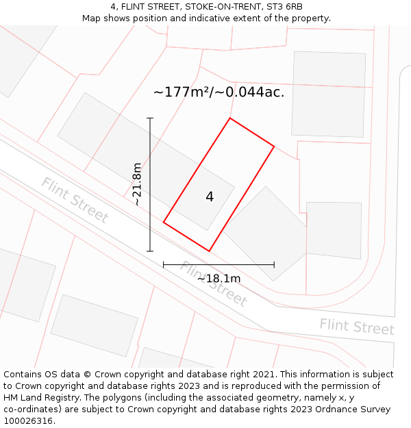 4, FLINT STREET, STOKE-ON-TRENT, ST3 6RB: Plot and title map