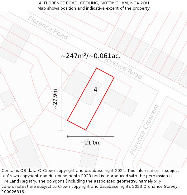4, FLORENCE ROAD, GEDLING, NOTTINGHAM, NG4 2QH: Plot and title map