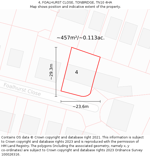 4, FOALHURST CLOSE, TONBRIDGE, TN10 4HA: Plot and title map