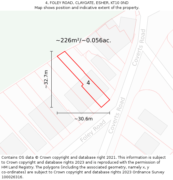 4, FOLEY ROAD, CLAYGATE, ESHER, KT10 0ND: Plot and title map