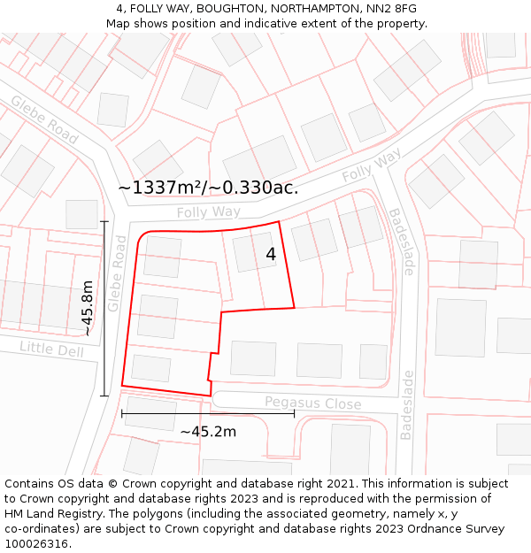 4, FOLLY WAY, BOUGHTON, NORTHAMPTON, NN2 8FG: Plot and title map