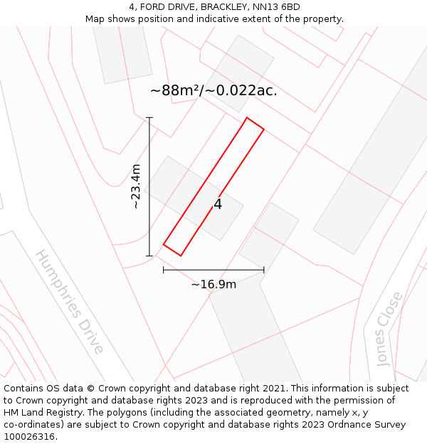 4, FORD DRIVE, BRACKLEY, NN13 6BD: Plot and title map