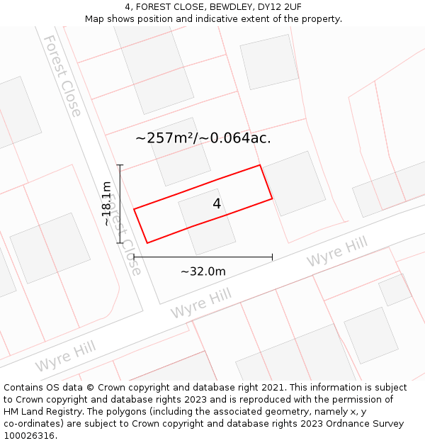 4, FOREST CLOSE, BEWDLEY, DY12 2UF: Plot and title map