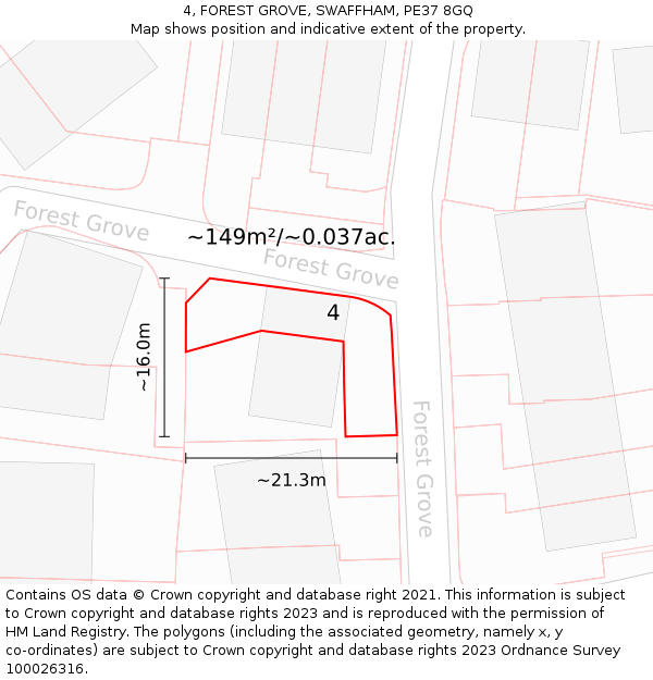 4, FOREST GROVE, SWAFFHAM, PE37 8GQ: Plot and title map