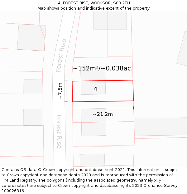4, FOREST RISE, WORKSOP, S80 2TH: Plot and title map