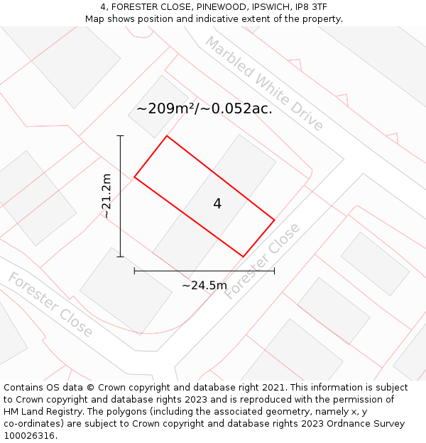 4, FORESTER CLOSE, PINEWOOD, IPSWICH, IP8 3TF: Plot and title map