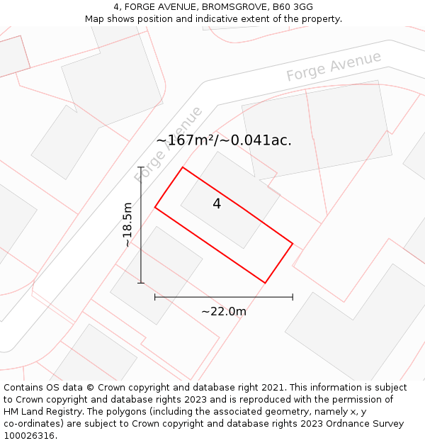 4, FORGE AVENUE, BROMSGROVE, B60 3GG: Plot and title map