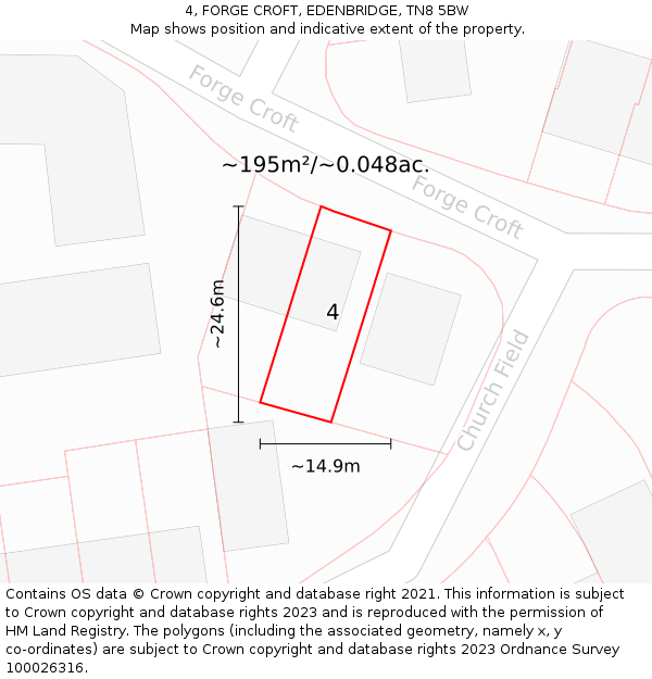 4, FORGE CROFT, EDENBRIDGE, TN8 5BW: Plot and title map