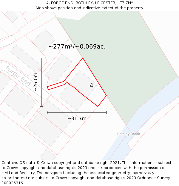 4, FORGE END, ROTHLEY, LEICESTER, LE7 7NY: Plot and title map