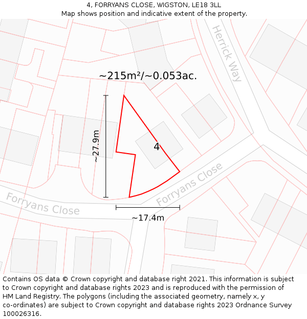 4, FORRYANS CLOSE, WIGSTON, LE18 3LL: Plot and title map