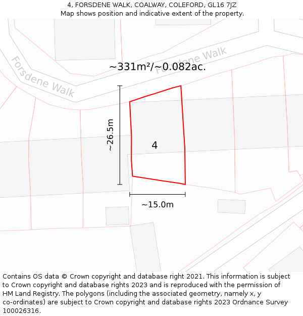 4, FORSDENE WALK, COALWAY, COLEFORD, GL16 7JZ: Plot and title map
