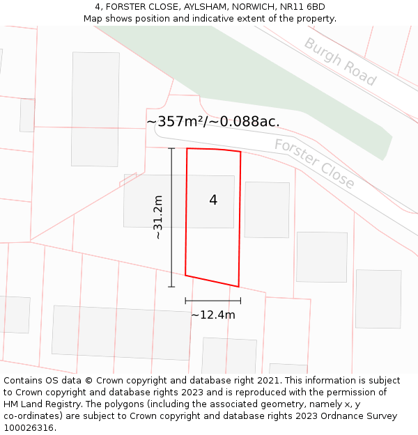 4, FORSTER CLOSE, AYLSHAM, NORWICH, NR11 6BD: Plot and title map