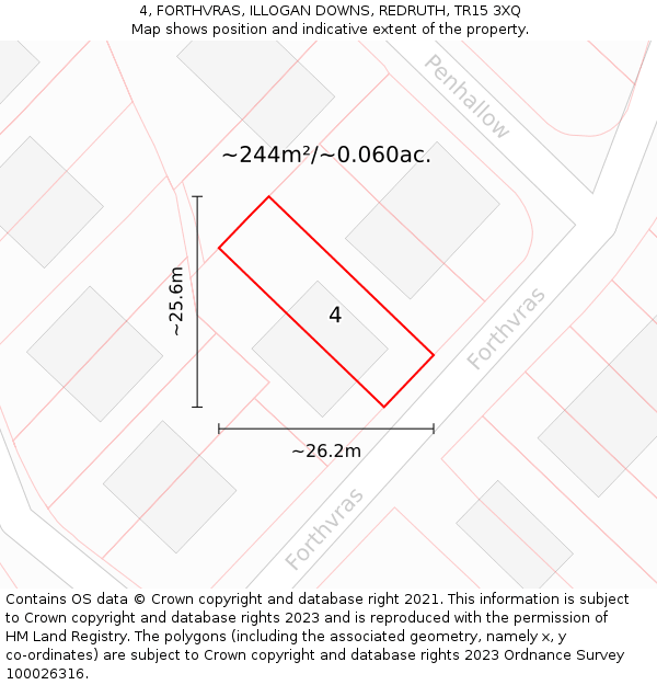 4, FORTHVRAS, ILLOGAN DOWNS, REDRUTH, TR15 3XQ: Plot and title map