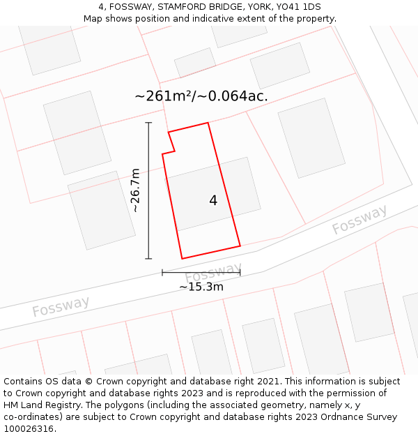 4, FOSSWAY, STAMFORD BRIDGE, YORK, YO41 1DS: Plot and title map