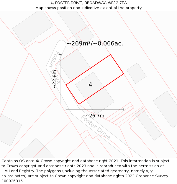 4, FOSTER DRIVE, BROADWAY, WR12 7EA: Plot and title map