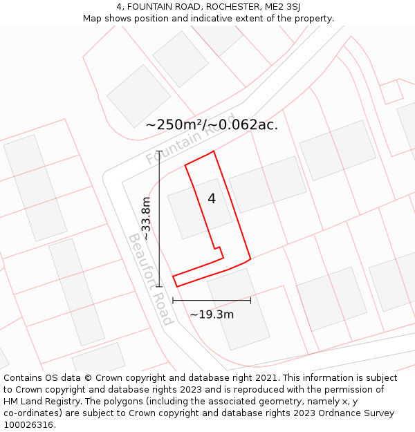 4, FOUNTAIN ROAD, ROCHESTER, ME2 3SJ: Plot and title map