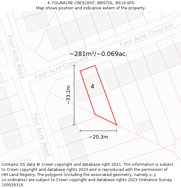 4, FOURACRE CRESCENT, BRISTOL, BS16 6PS: Plot and title map