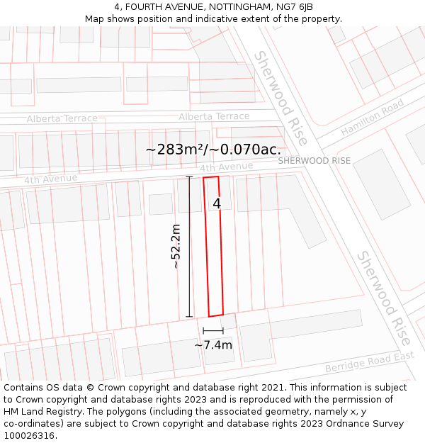 4, FOURTH AVENUE, NOTTINGHAM, NG7 6JB: Plot and title map