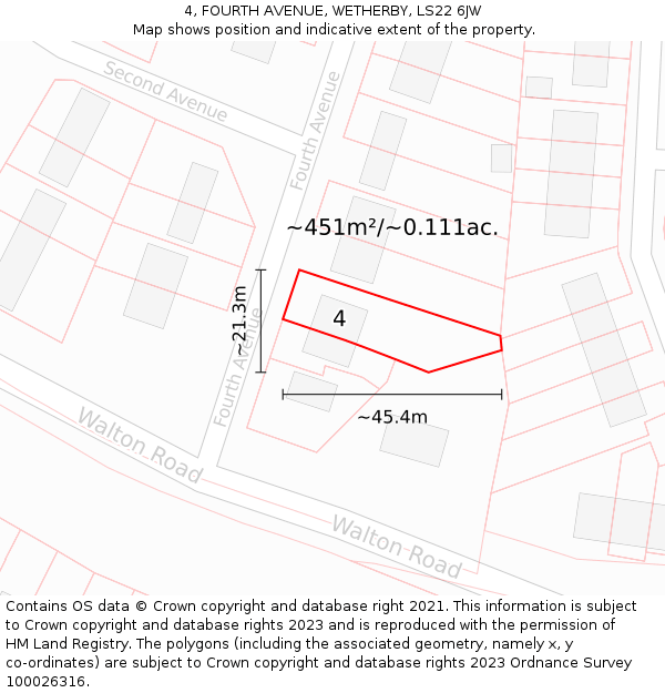 4, FOURTH AVENUE, WETHERBY, LS22 6JW: Plot and title map