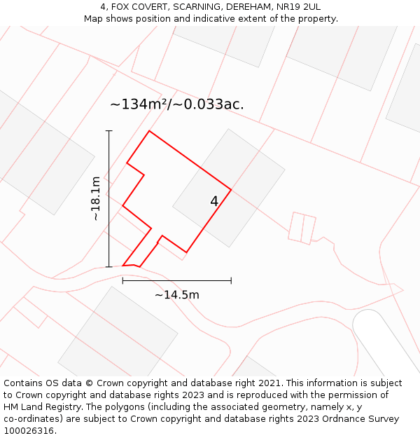 4, FOX COVERT, SCARNING, DEREHAM, NR19 2UL: Plot and title map