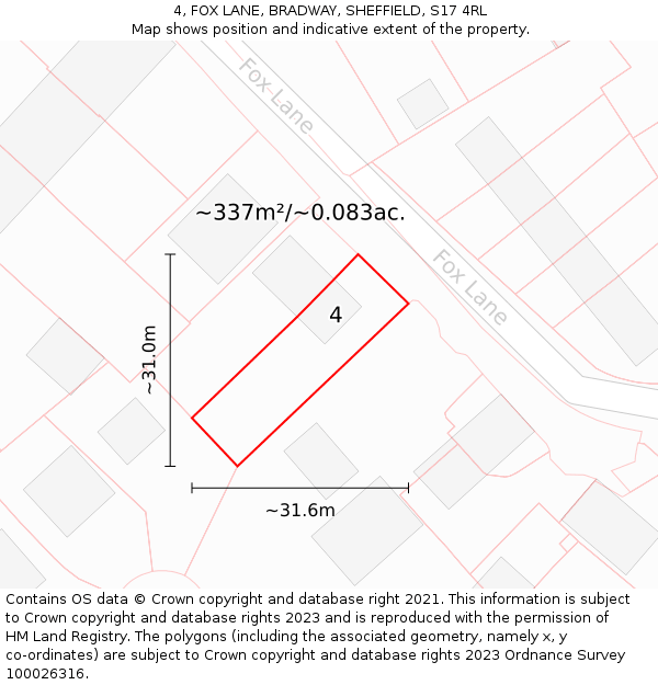 4, FOX LANE, BRADWAY, SHEFFIELD, S17 4RL: Plot and title map