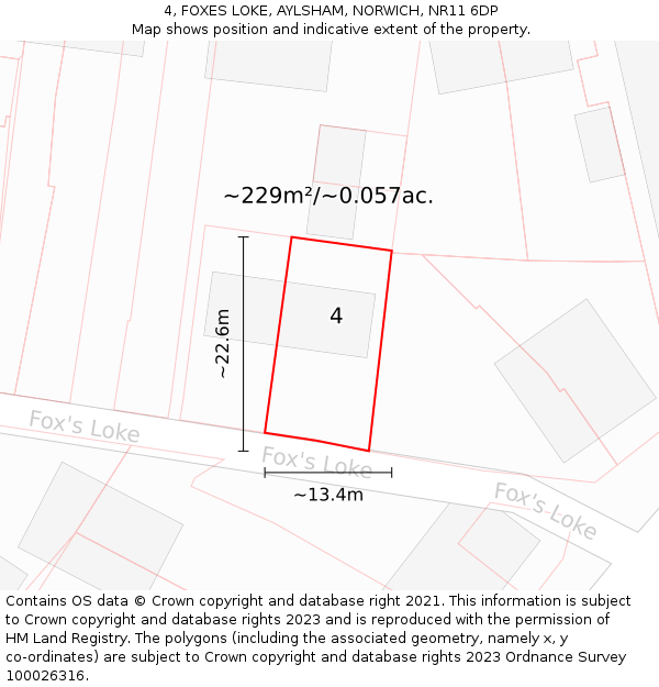 4, FOXES LOKE, AYLSHAM, NORWICH, NR11 6DP: Plot and title map