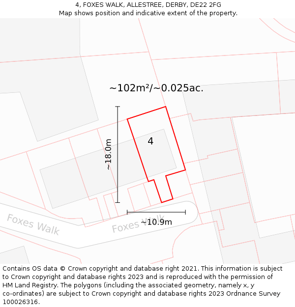 4, FOXES WALK, ALLESTREE, DERBY, DE22 2FG: Plot and title map
