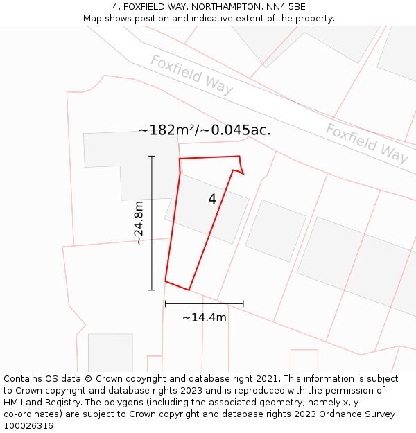 4, FOXFIELD WAY, NORTHAMPTON, NN4 5BE: Plot and title map