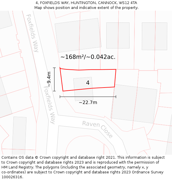 4, FOXFIELDS WAY, HUNTINGTON, CANNOCK, WS12 4TA: Plot and title map