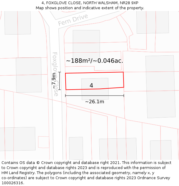 4, FOXGLOVE CLOSE, NORTH WALSHAM, NR28 9XP: Plot and title map