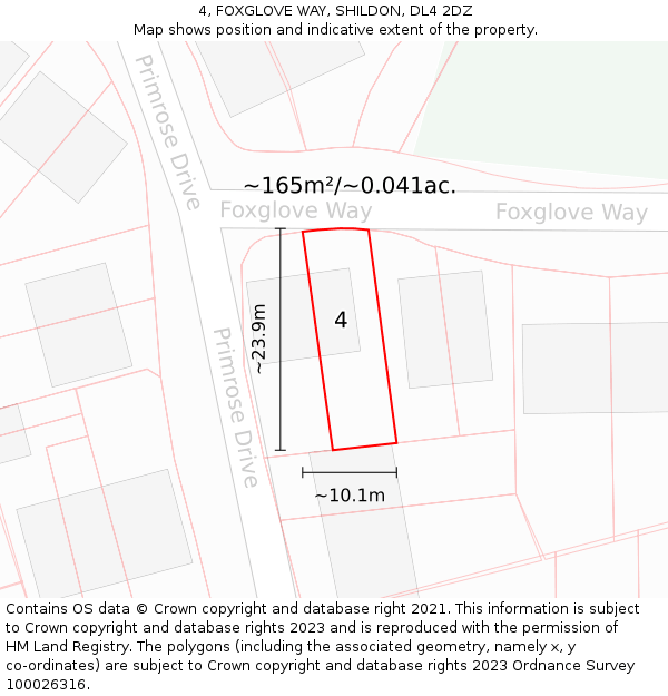 4, FOXGLOVE WAY, SHILDON, DL4 2DZ: Plot and title map