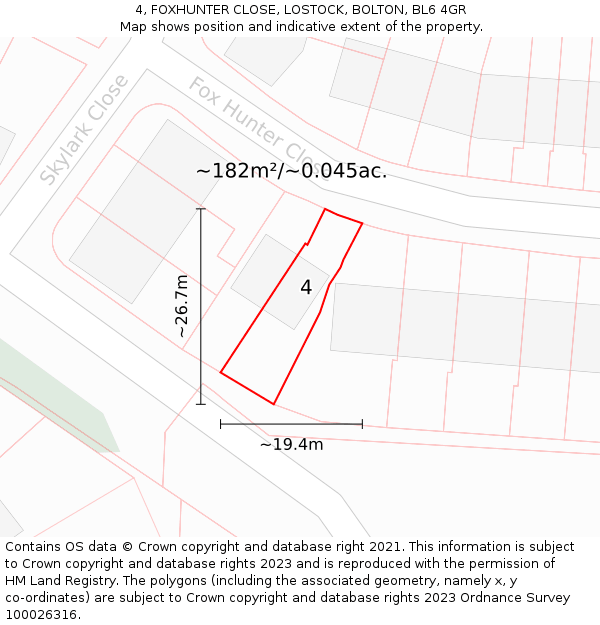 4, FOXHUNTER CLOSE, LOSTOCK, BOLTON, BL6 4GR: Plot and title map