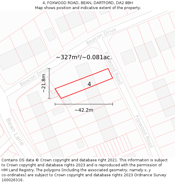 4, FOXWOOD ROAD, BEAN, DARTFORD, DA2 8BH: Plot and title map