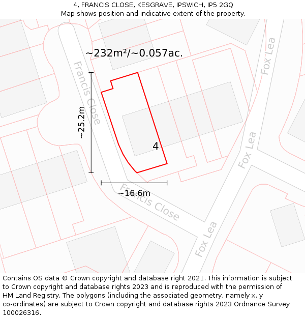 4, FRANCIS CLOSE, KESGRAVE, IPSWICH, IP5 2GQ: Plot and title map