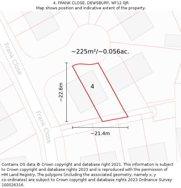 4, FRANK CLOSE, DEWSBURY, WF12 0JR: Plot and title map