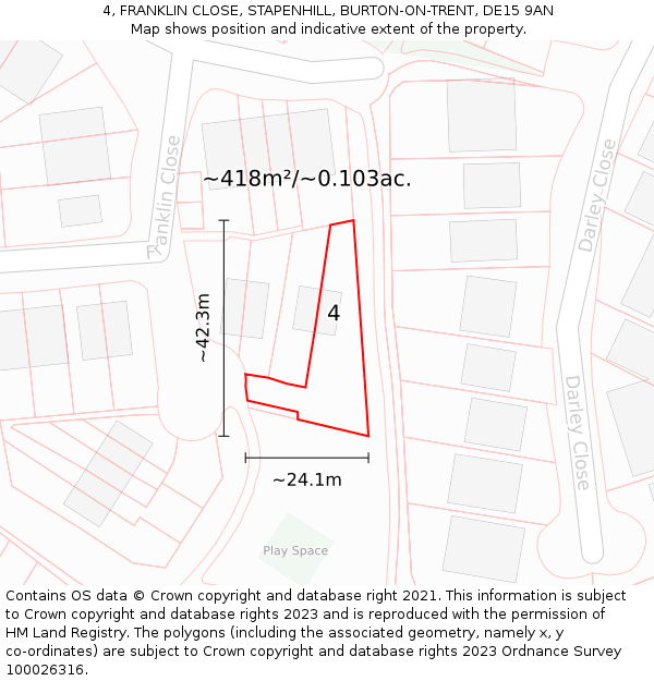 4, FRANKLIN CLOSE, STAPENHILL, BURTON-ON-TRENT, DE15 9AN: Plot and title map