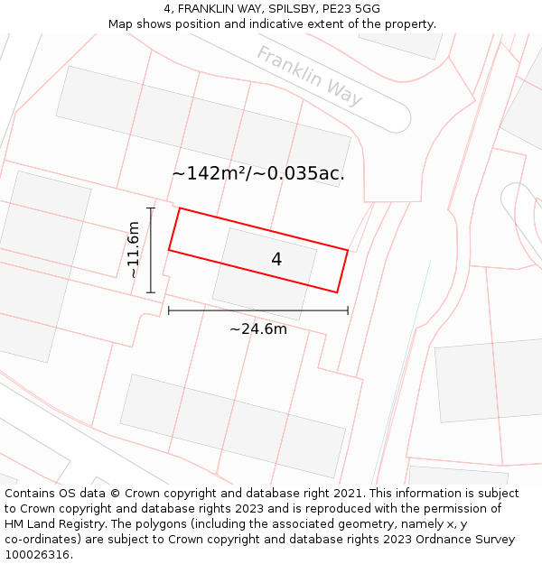 4, FRANKLIN WAY, SPILSBY, PE23 5GG: Plot and title map