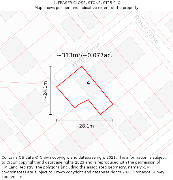 4, FRASER CLOSE, STONE, ST15 0LQ: Plot and title map