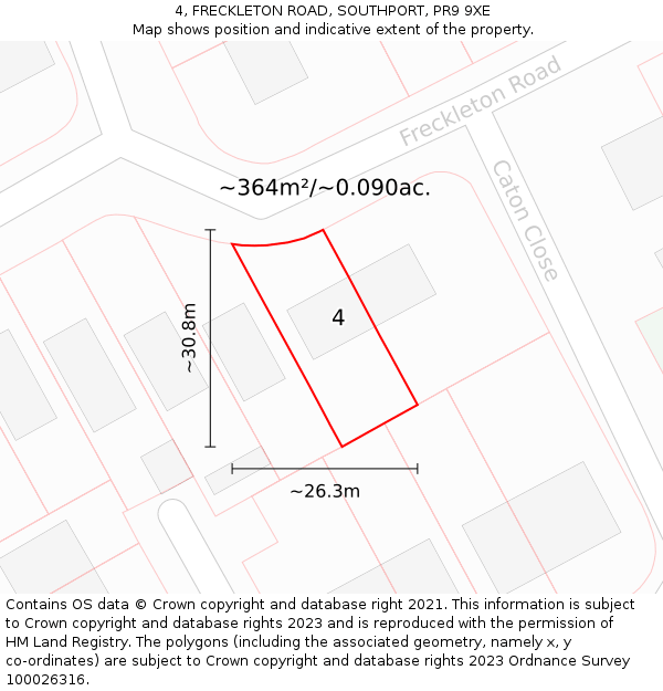 4, FRECKLETON ROAD, SOUTHPORT, PR9 9XE: Plot and title map