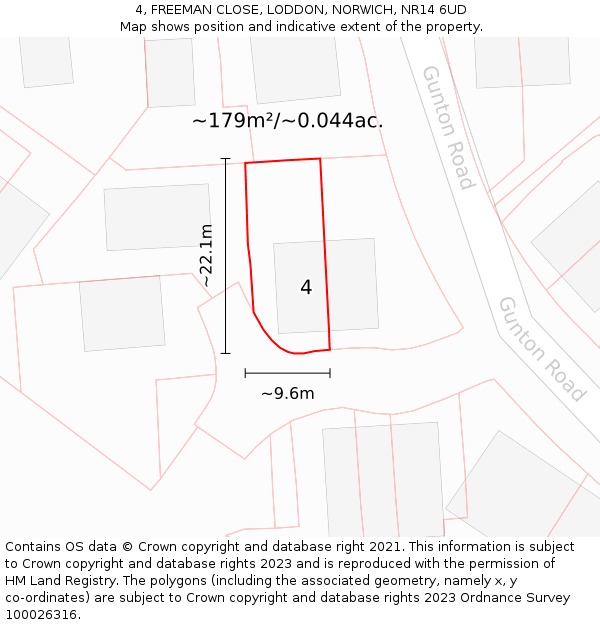 4, FREEMAN CLOSE, LODDON, NORWICH, NR14 6UD: Plot and title map