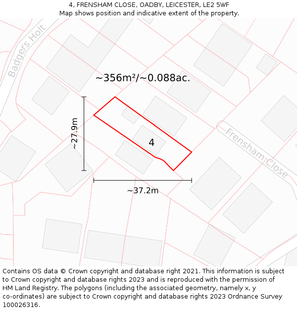 4, FRENSHAM CLOSE, OADBY, LEICESTER, LE2 5WF: Plot and title map