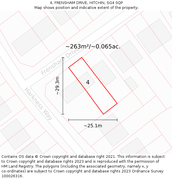 4, FRENSHAM DRIVE, HITCHIN, SG4 0QP: Plot and title map