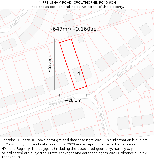 4, FRENSHAM ROAD, CROWTHORNE, RG45 6QH: Plot and title map