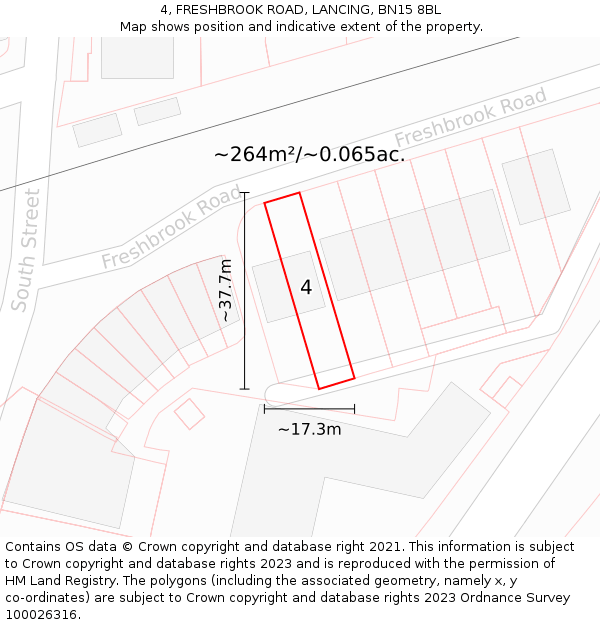 4, FRESHBROOK ROAD, LANCING, BN15 8BL: Plot and title map