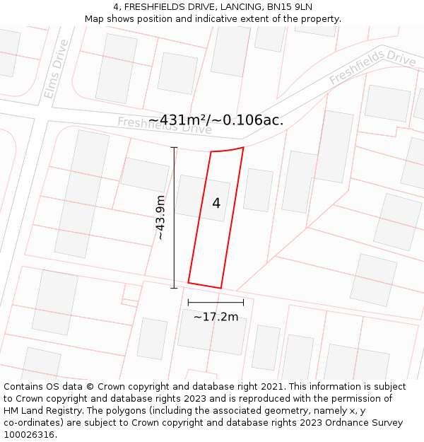 4, FRESHFIELDS DRIVE, LANCING, BN15 9LN: Plot and title map