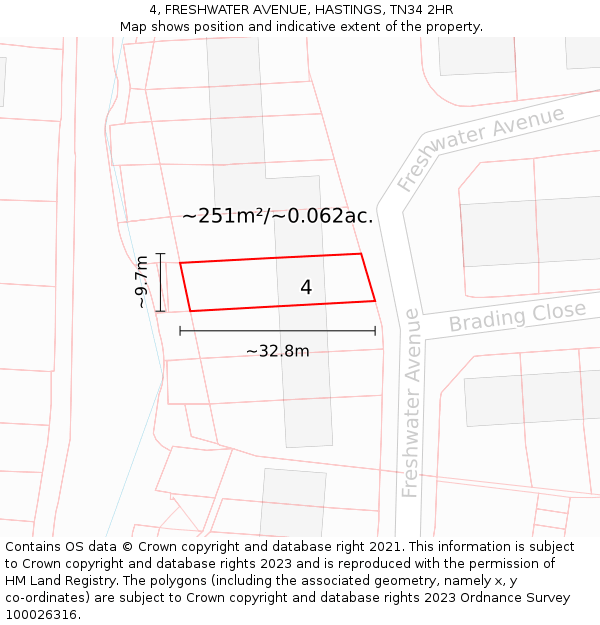4, FRESHWATER AVENUE, HASTINGS, TN34 2HR: Plot and title map