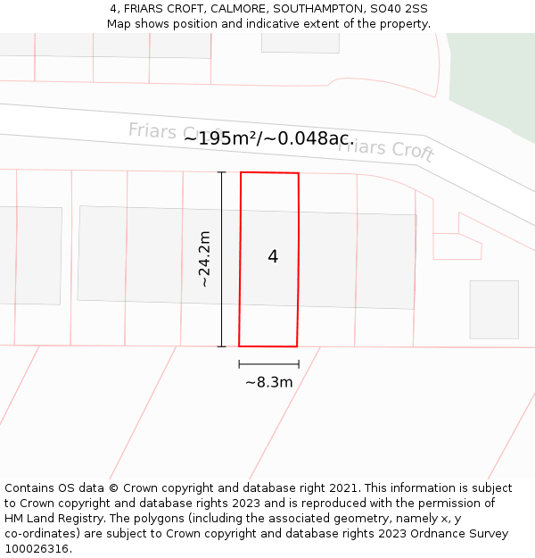 4, FRIARS CROFT, CALMORE, SOUTHAMPTON, SO40 2SS: Plot and title map